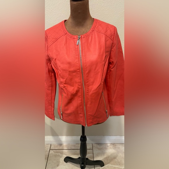 Alfani Women's Vibrant Red Leather Jacket - Picture 1 of 5